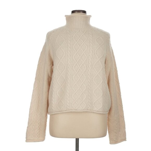 J Crew Ivory Cable Knit Mock Neck Sweater Merino Wool Blend Alpaca Pullover - Picture 1 of 11